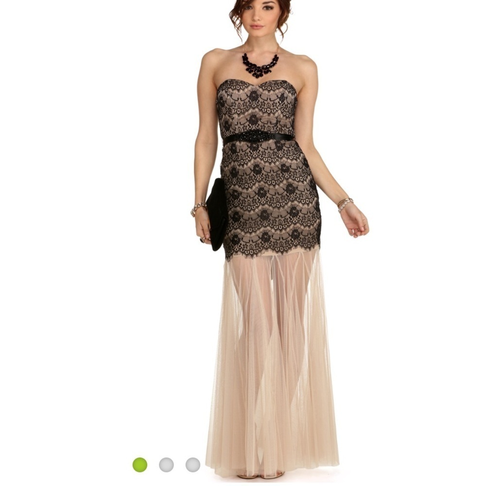 Windsor Black Tan Sheath Cocktail Dress Maya - Black Lace Formal Dress